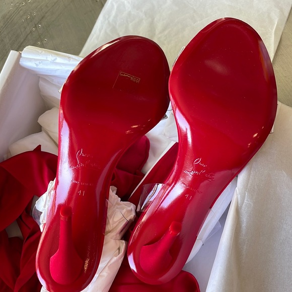 Christian Louboutin Red Heels with Bow and Silver Accents - Picture 7 of 13